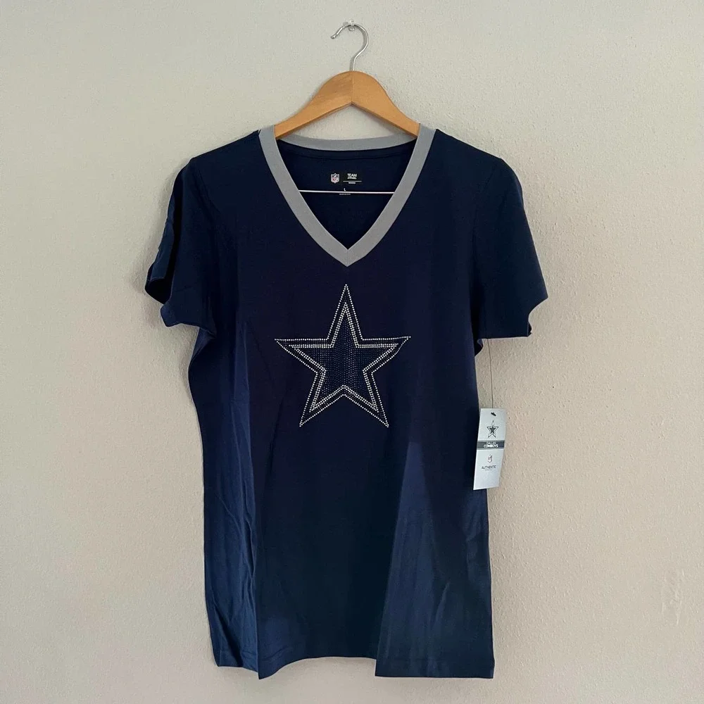 NFL Women's Dallas Cowboys Short Sleeve T-Shirt Play the Ball Bling Tee Navy - Picture 1 of 8